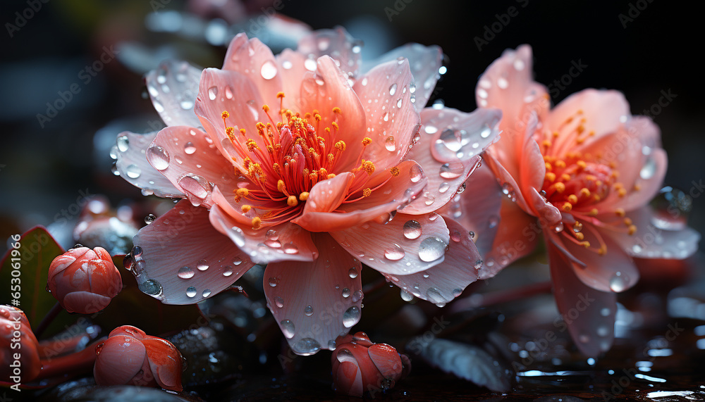 Freshness and beauty in nature a vibrant, wet flower generated by AI Freshness and beauty in nature a vibrant, wet flower generated by AI