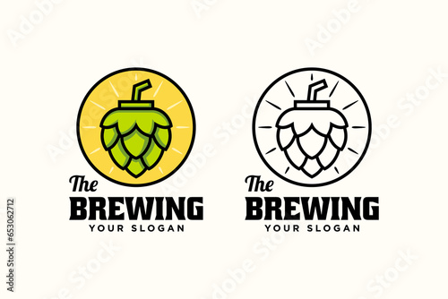 hops brewery line art concept logo design for oktoberfest and beer business