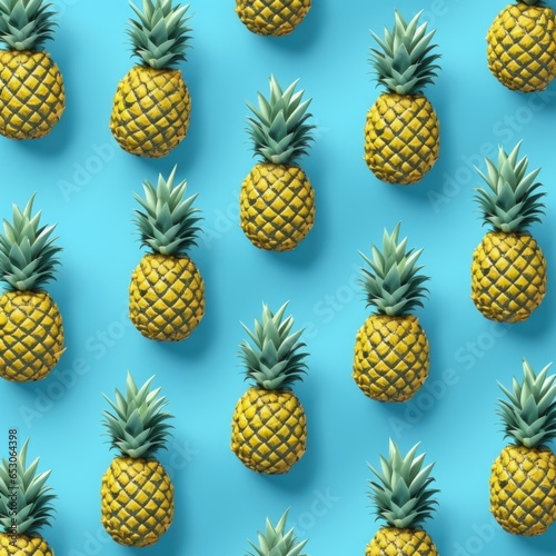 pineapples on blue background generative ai