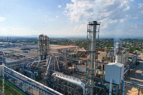 Εκτύπωση καμβά Aerial view of oil and gas refining petrochemical factory with tall refinery pla