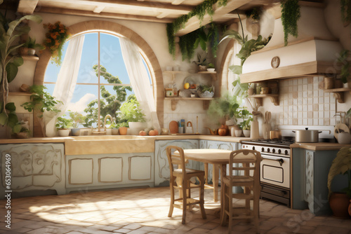 Luxury Mediterranean interior Kitchen room with theme