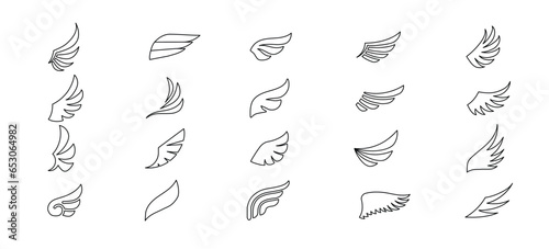 Set of line wings icons. Wings badges. Collection wings badges. Vector illustration.