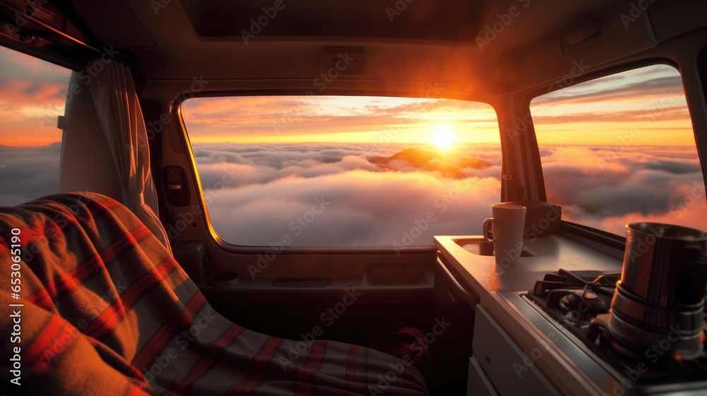 sunset from the window of an rv generative ai