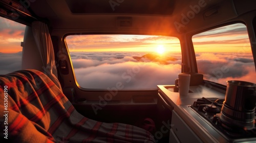 sunset from the window of an rv generative ai