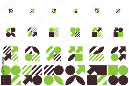 Bauhaus geometric pattern background, vector abstract circle, triangle and square lines art. Yell