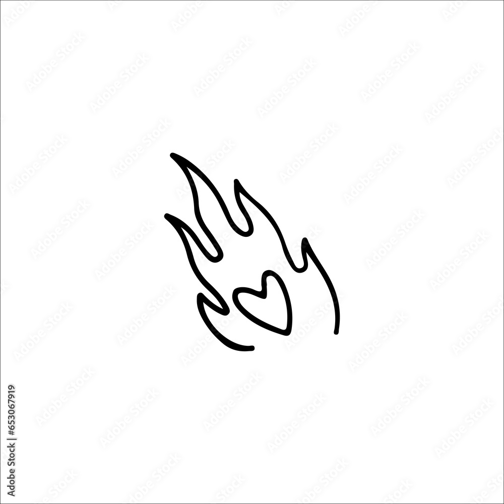 vector illustration of heart with fire