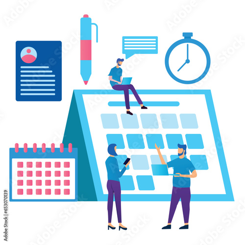 Task Manager flat design. Effective time management, save time, teamwork, planning training activities, organization, working time. Flat vector illustration.