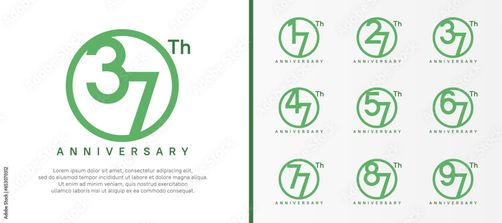 set of anniversary logo green color number in circle and dark green text on white background for celebration set of anniversary logo green color number in circle and dark green text on white background for celebration