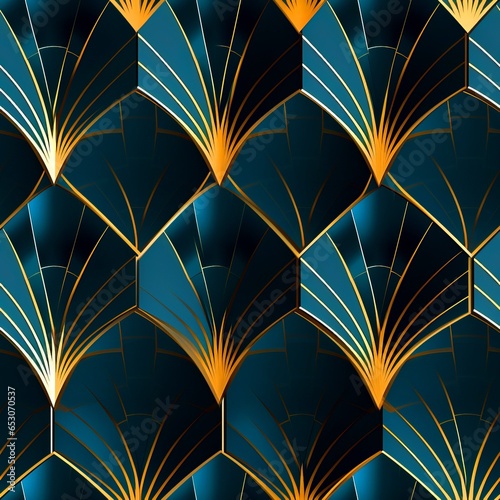 Seamless pattern abstract background with golden lines on dark-teal minimalist mathematics, geometric pattern, modern design textured.