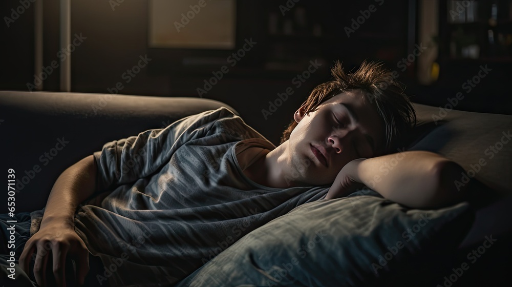 Young man sleeping on sofa at home Young man sleeping on sofa at home