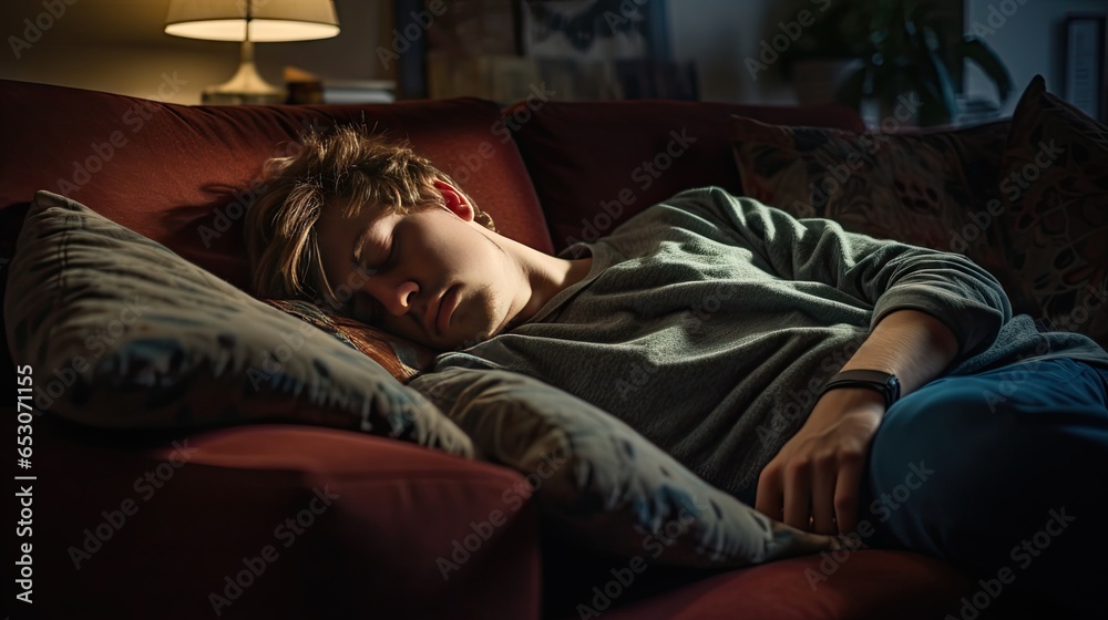 Young man sleeping on sofa at home Young man sleeping on sofa at home