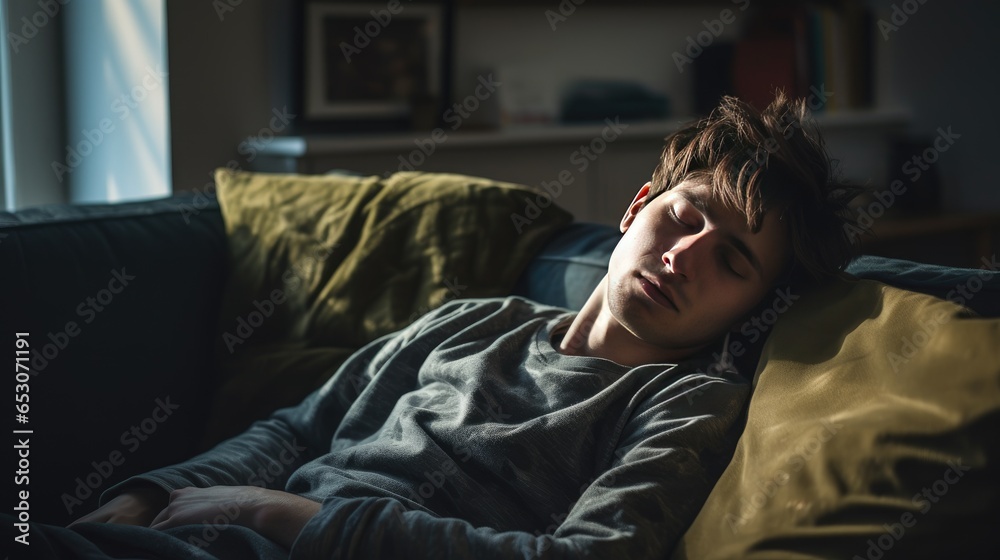 Young man sleeping on sofa at home Young man sleeping on sofa at home