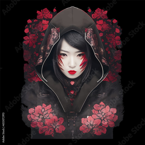 evil female japanese mitology dark hood cry photo