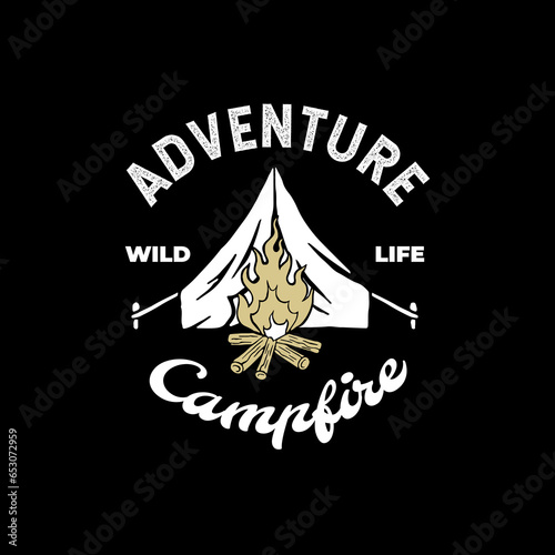 vintage hand drawn campfire vector logo badge