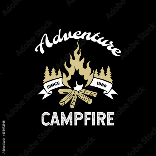 vintage hand drawn campfire vector logo badge
