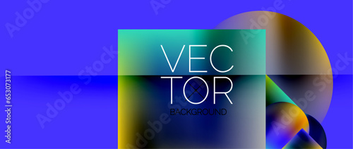 Squares and circles design. Fluid color gradients with metallic effects. Serene synergy of shapes, merging squares and circles into harmonious, captivating design