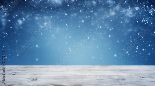 snow background light floor cold empty blue wooden space white table 