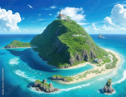 Beautiful island in the ocean. 3d render and illustration.