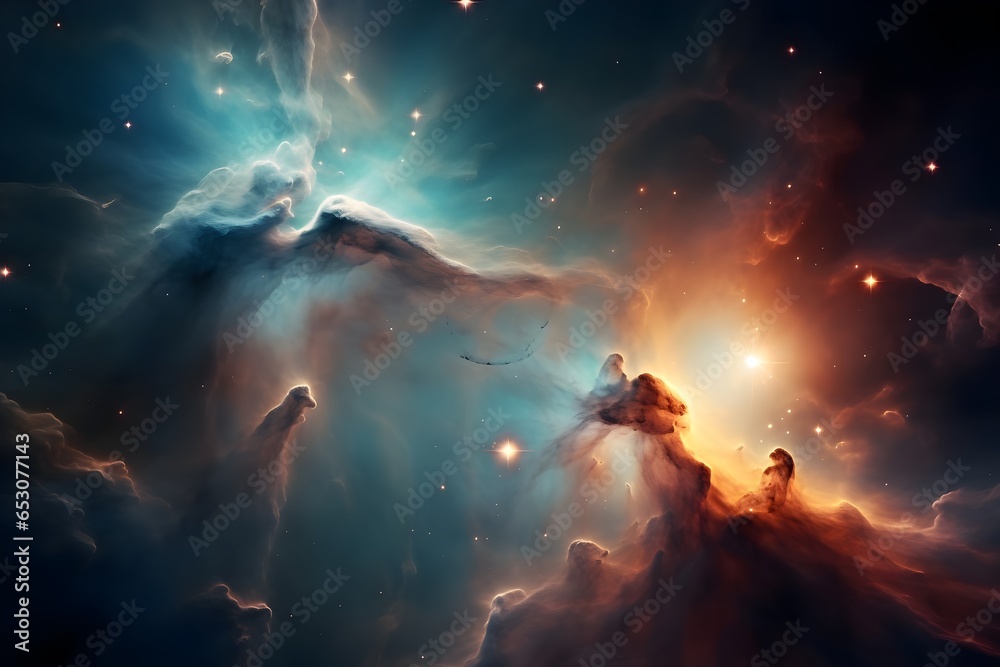 Colorful space galaxy cloud nebula. Stary night cosmos. Universe science astronomy. Supernova background wallpaper. generative ai