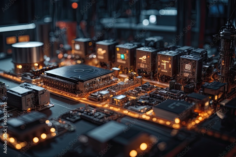 Fototapeta premium Circuit board close up. Electronic computer hardware technology. 3d rendering