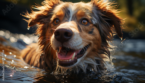Cute puppy playing in water, purebred dog having fun generated by AI © grgroup