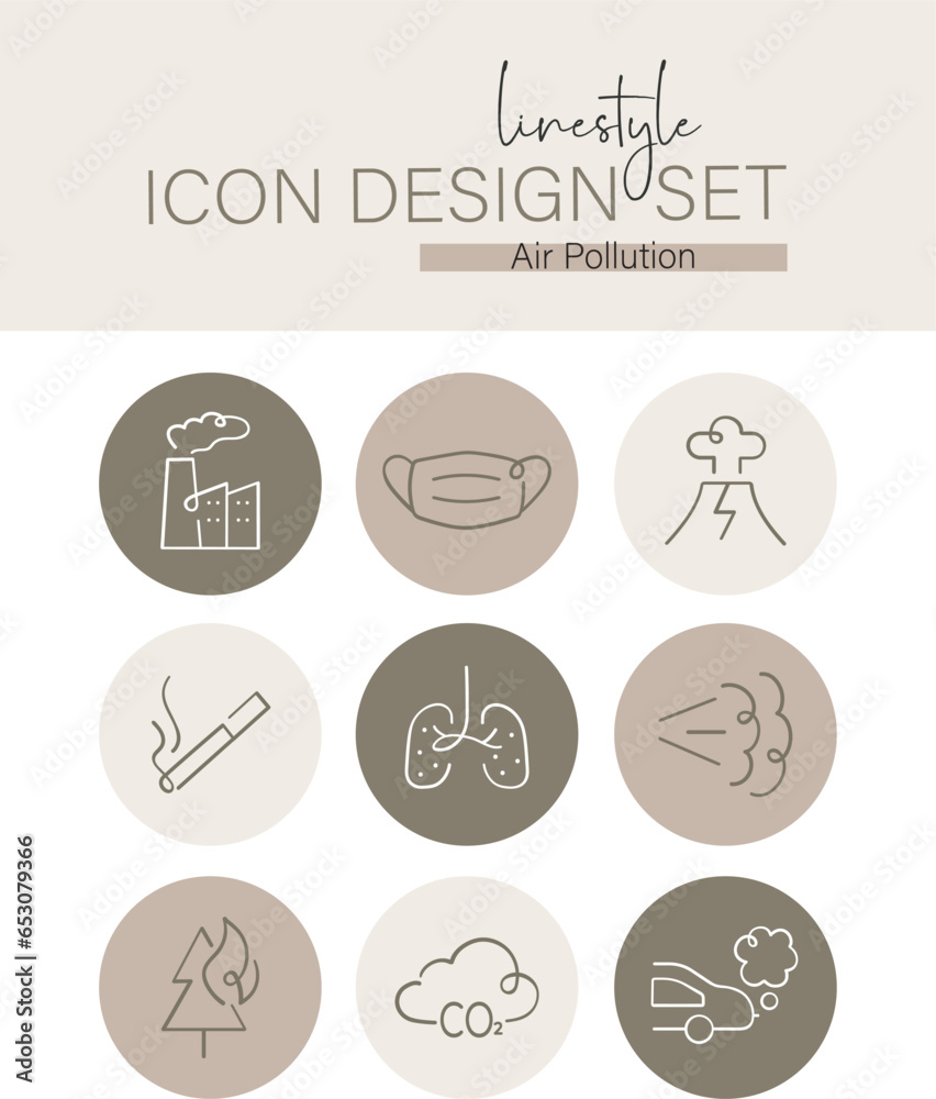Fototapeta premium Linestyle Icon Design Set Air Pollution 