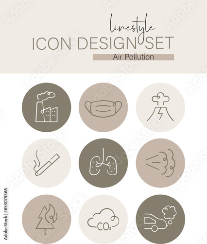 Linestyle Icon Design Set Air Pollution
