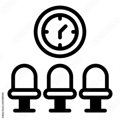  waiting room, seats, arrival, transportation, travel, time, clock Icon, Solid style icon vector illustration, Suitable for website, mobile app, print, presentation, infographic and any other project.