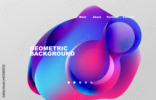 Landing page abstract liquid background. Flowing shapes, round design and circle. Web page for website or mobile app wallpaper