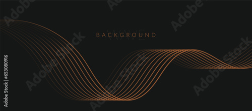 Stylized line art background design with black and golden wavy lines. Design elements of science and technology elements with line design. Vector illustration of black and golden wave lines.