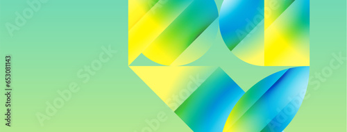 Serene gradient template. Circles and triangles mingle in minimalist perfection. Gentle fusion of forms and hues creates balanced yet captivating backdrop, embodying modern sophistication