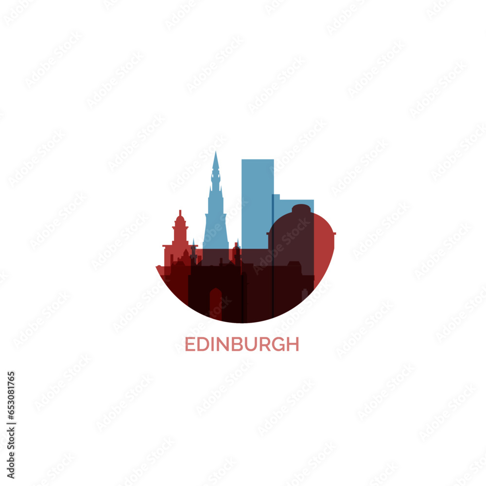 UK Scotland Edinburgh cityscape skyline city panorama vector flat modern logo icon. United Kingdom West Central emblem idea with landmarks and building silhouettes