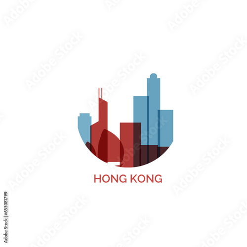 China Hong Kong cityscape skyline city panorama vector flat modern logo icon. Asian region emblem idea with landmarks and building silhouettes
