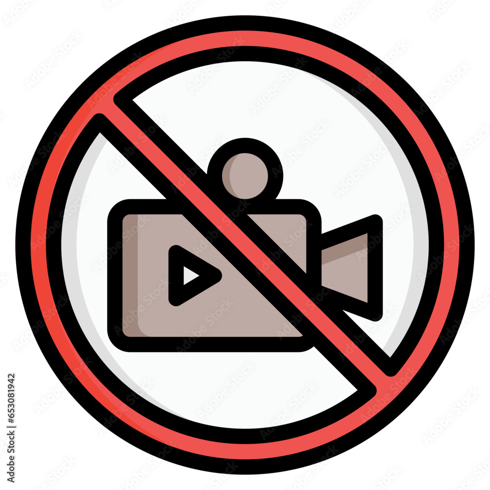  video, camera, sign, prohibition, recording, live Icon, Filled Line style icon vector illustration, Suitable for website, mobile app, print, presentation, infographic and any other project.