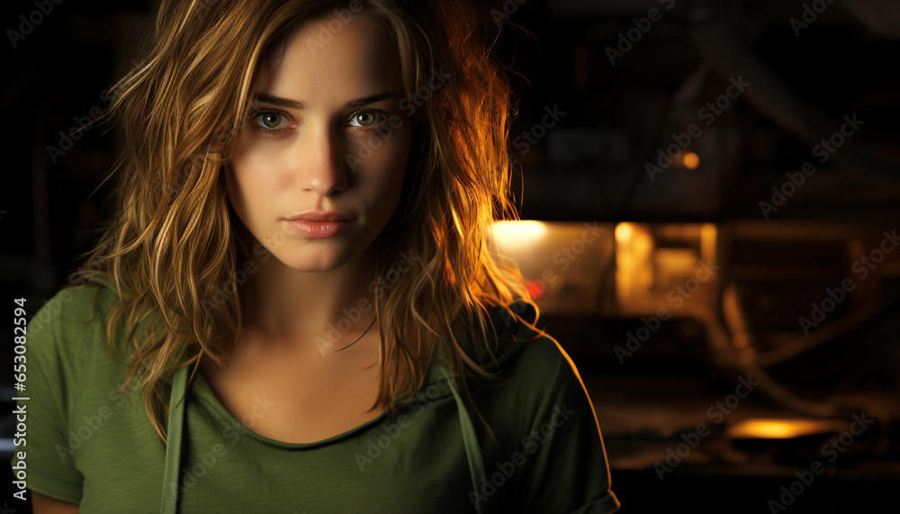 One young woman, confident and beautiful, looking at camera generated by AI One young woman, confident and beautiful, looking at camera generated by AI
