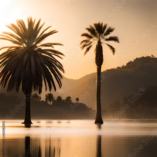 View from the water of palm trees.AI generated