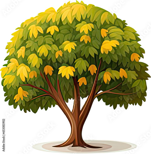 An iconic autumn tree with vibrant foliage, striking colors, and majestic branches, symbolizing, png