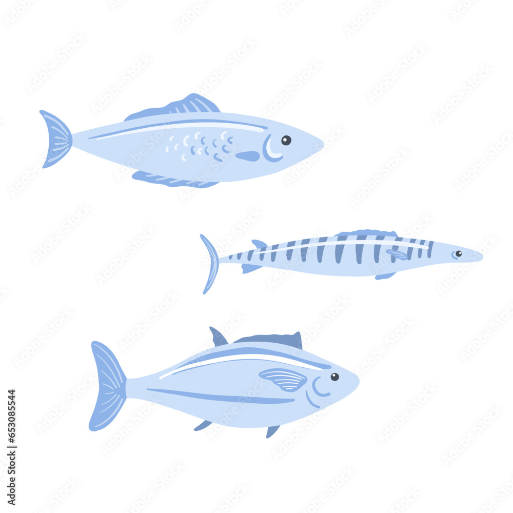 Fish set. Vector illustration in cartoon style isolated on white background
