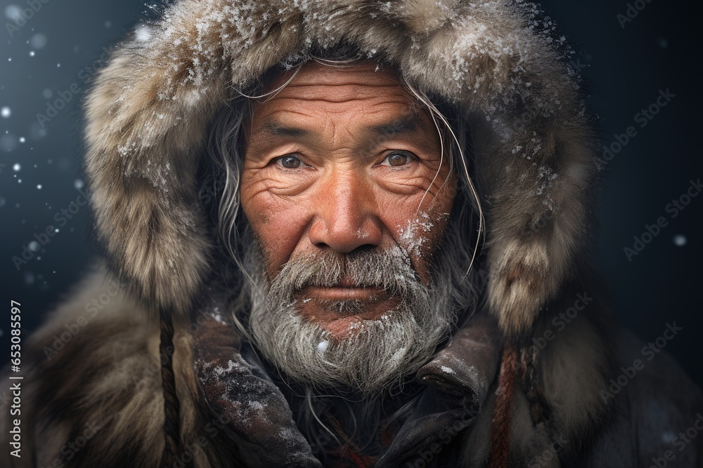 Portrait of native Alaskan Eskimo old man.