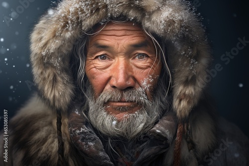 Portrait of native Alaskan Eskimo old man.