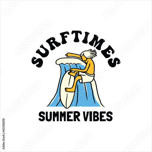 hand drawn surfing summer vibes logo badge