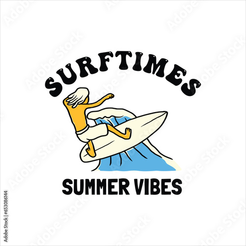 hand drawn surfing summer vibes logo badge