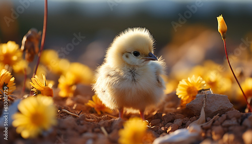 Cute baby chicken hatching, nature new life in spring generated by AI © grgroup