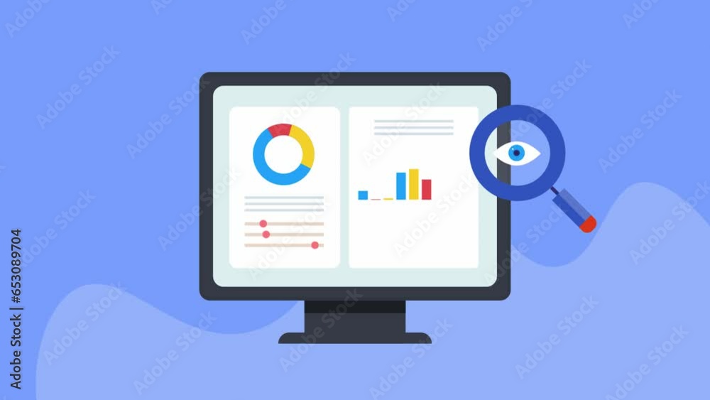 Analysing big data visualization on computer screen, charts and graph on business dashboard, video animation 2d clip. Analysing big data visualization on computer screen, charts and graph on business dashboard, video animation 2d clip.