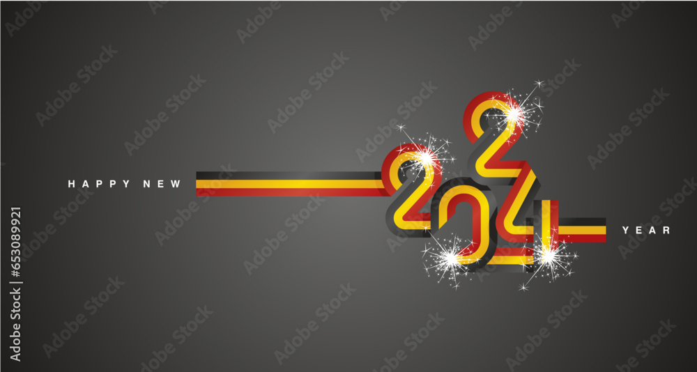 2024 New Year continuous ribbon in the shape of 2024. Abstract black yellow red flag of Belgium in the shape of 2024 logo with sparkle firework for calendar, banner, poster, social media post 2024 New Year continuous ribbon in the shape of 2024. Abstract black yellow red flag of Belgium in the shape of 2024 logo with sparkle firework for calendar, banner, poster, social media post