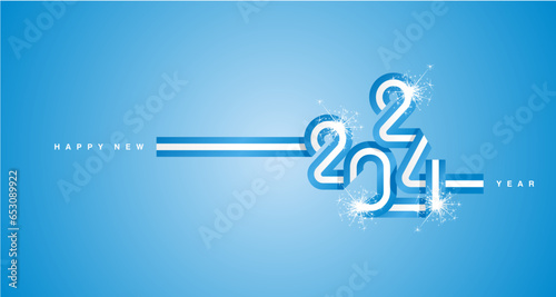 2024 New Year continuous ribbon in the shape of 2024. Abstract light blue white flag of Argentina in the shape of 2024 logo with sparkle firework for calendar, banner, poster, social media post