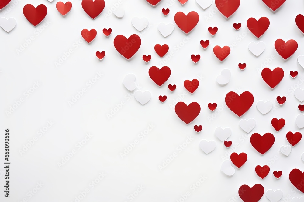 Background with red and white hearts on white background.