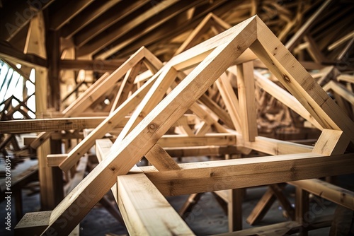 Assembly of the wooden frames beams and trusses.