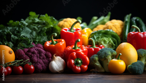 Fresh vegetables on wood table, healthy eating, organic variety generated by AI