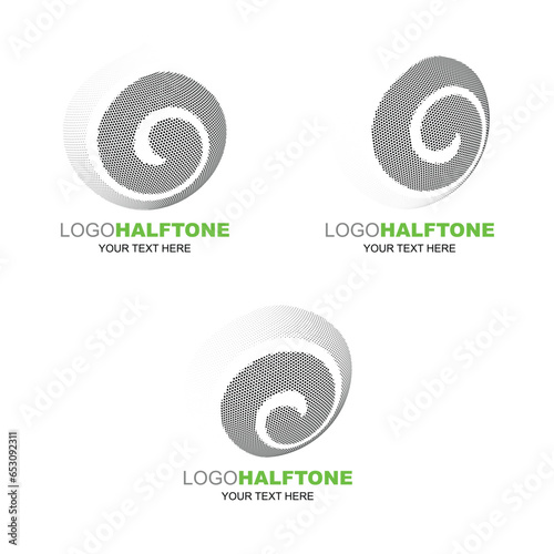 Abstract curve shape with halftone technic printing, vector illustration and flat design.